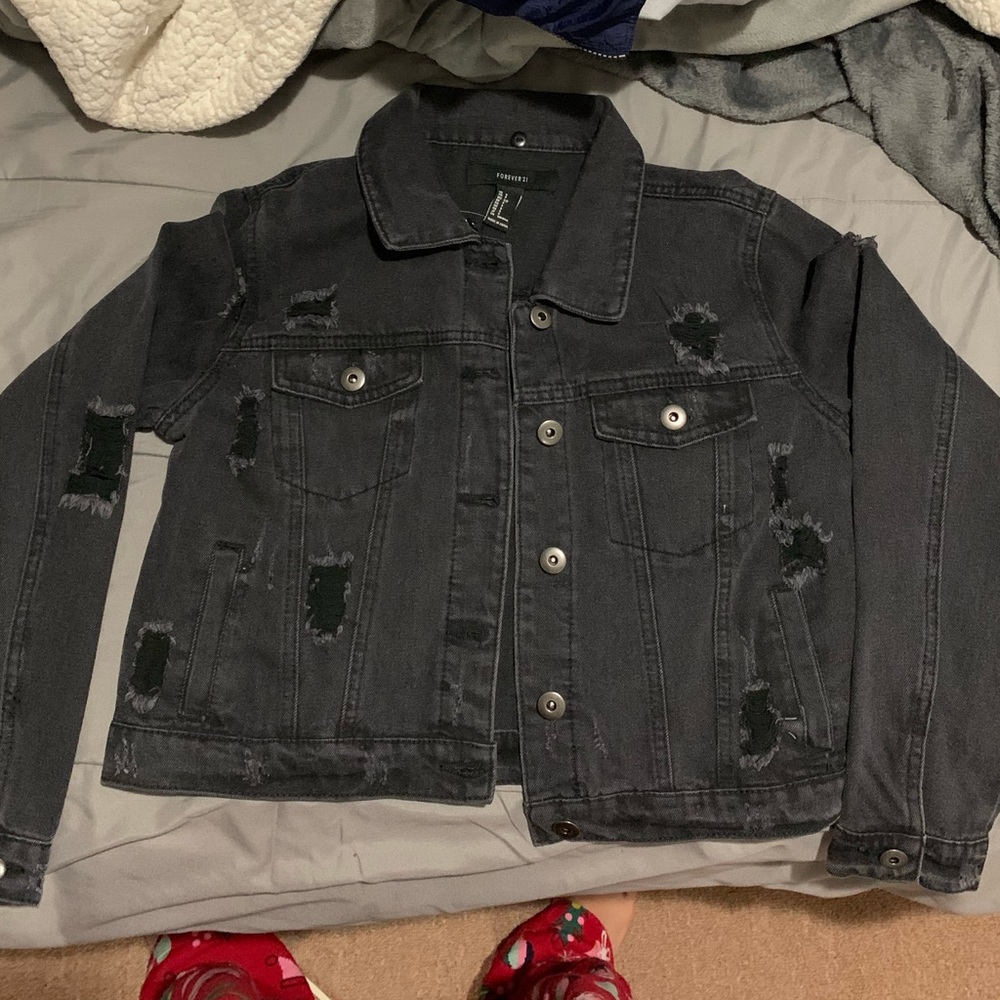 Black ripped denim jacket